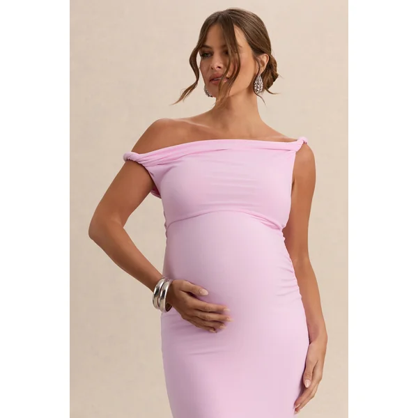 Lita | Robe Longue de Maternité Asymétrique Torsadée Rose