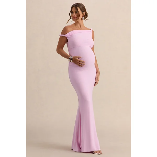 Lita | Robe Longue de Maternité Asymétrique Torsadée Rose