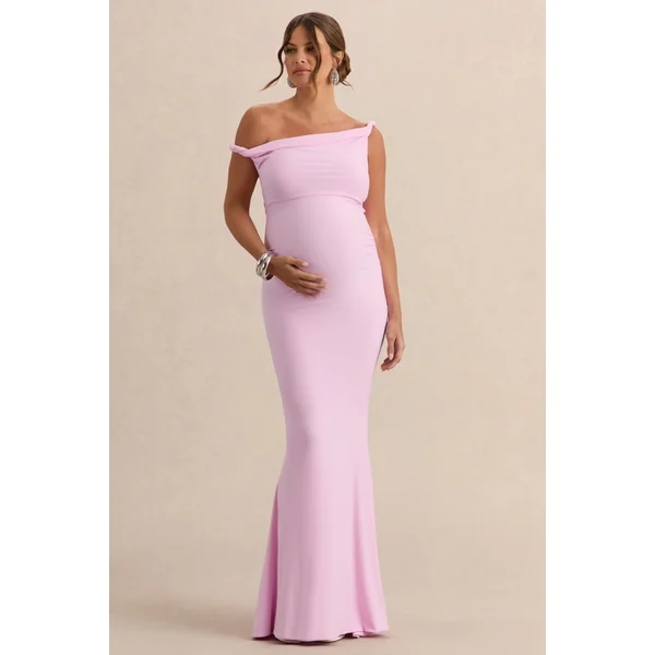 Lita | Robe Longue de Maternité Asymétrique Torsadée Rose