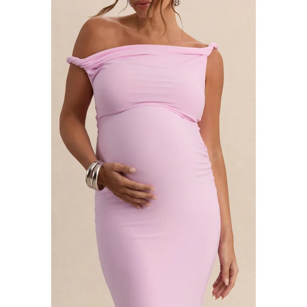 Lita | Robe Longue de Maternité Asymétrique Torsadée Rose