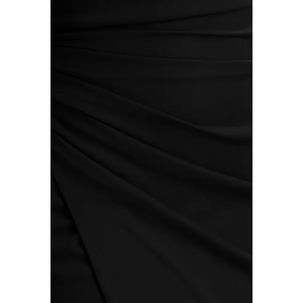 Lola | Robe longue noire à encolure asymétrique avec fronces et fente avant haute