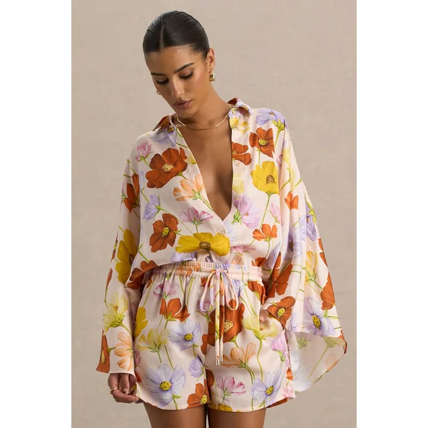 Lolite | Chemise à manches longues avec décolleté plongeant et imprimé floral vif