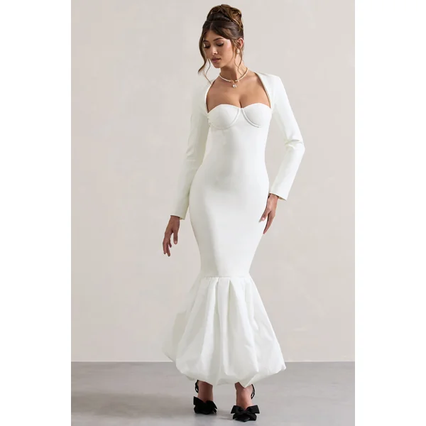 London | Robe longue crème encolure en coeur et longueur volumineuse