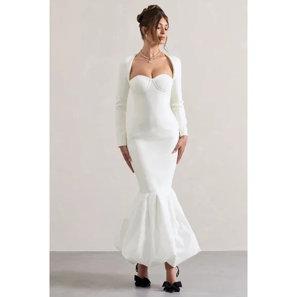London | Robe longue crème encolure en coeur et longueur volumineuse