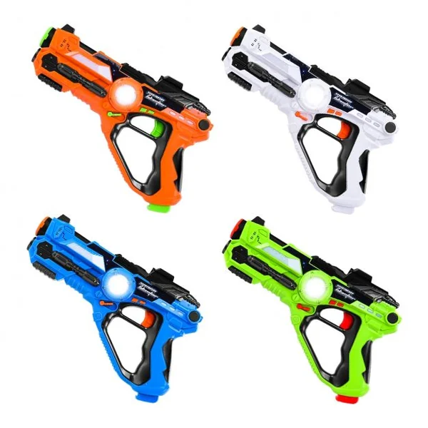 Lot 4 Pistolets Jouet pour Enfants de +6 Ans avec Vibration Lumière Son Extérieur/intérieur Orange+ Coloré