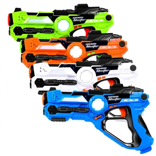 Lot 4 Pistolets Jouet pour Enfants de +6 Ans avec Vibration Lumière Son Extérieur/intérieur Orange+ Coloré