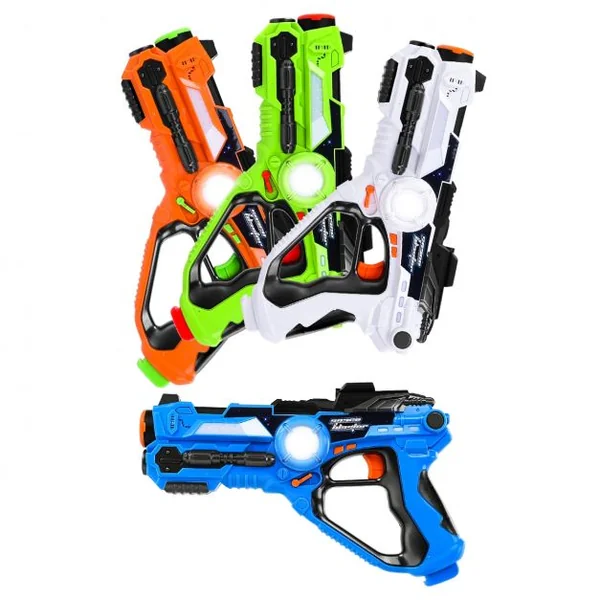 Lot 4 Pistolets Jouet pour Enfants de +6 Ans avec Vibration Lumière Son Extérieur/intérieur Orange+ Coloré