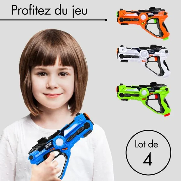 Lot 4 Pistolets Jouet pour Enfants de +6 Ans avec Vibration Lumière Son Extérieur/intérieur Orange+ Coloré