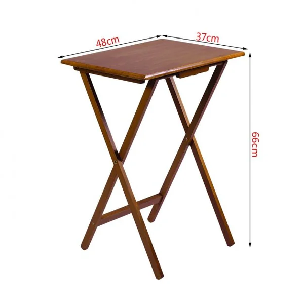 Lot 4 Tables D'appoint Pliantes Cadre en Croix Robuste Capacité 20 Kg en Pin Massif 48x37x66cm Couleur Noyer