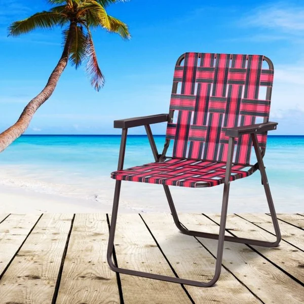 Lot 6 Chaises de Plage Pliantes en Toile avec Accoudoirs en Acier en Forme de U Supporter 120 KG