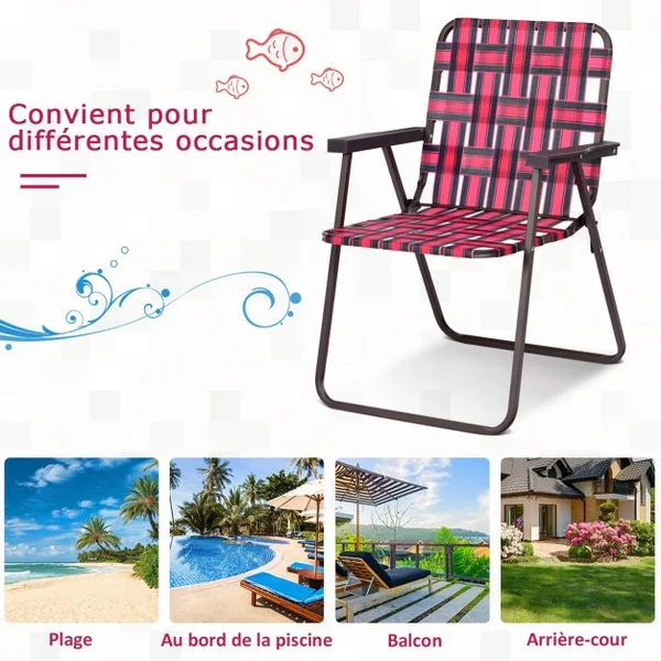 Lot 6 Chaises de Plage Pliantes en Toile avec Accoudoirs en Acier en Forme de U Supporter 120 KG