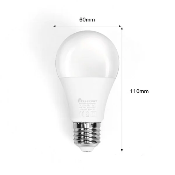 Lot de 12 Ampoules Led Culot E27 à Visser A60 9w Durée de Vie 25000 Heures 6500k de Température de Couleur Non Dimmable