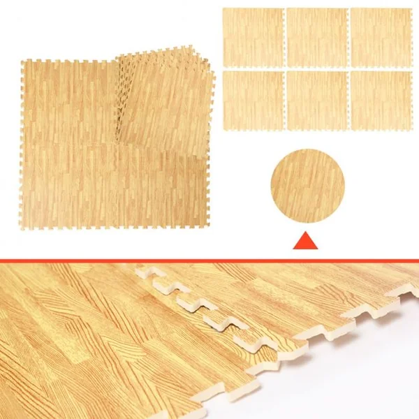 Lot de 12 Tapis de Sol en Mousse EVA Tapis Puzzle pour Gym Sports Isolation Thermique, 60x60x1cm, Imprimé Bois