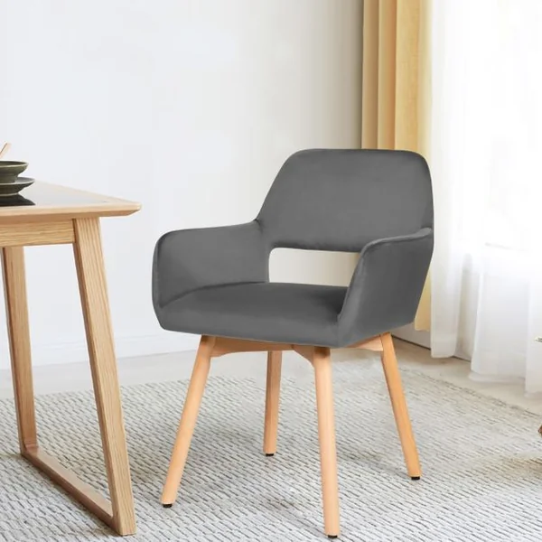 Lot de 2 Chaises avec Accoudoirs et Coussin Rembourré Chaises de Loisirs avec Pieds en Hêtre Gris foncé