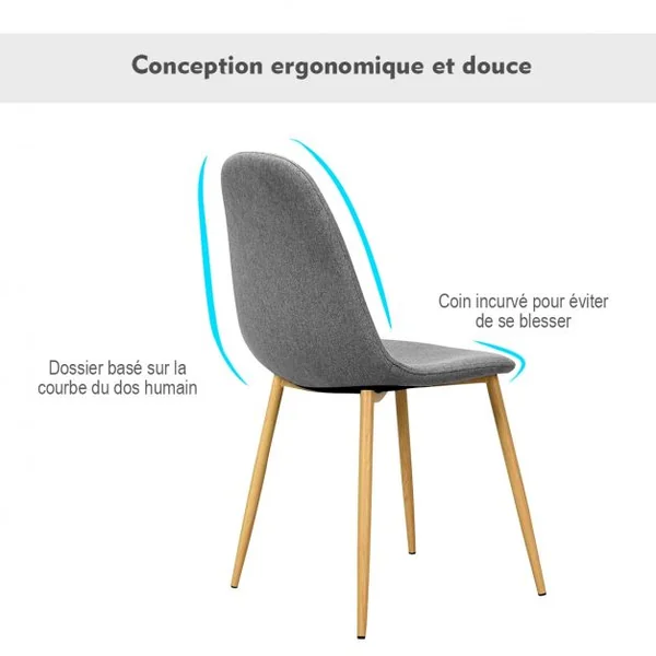 Lot de 2 Chaises de Salle à Manger Scandinave Rembourrées Pieds Robustes 110 Kg en Fer Tissu 44,5x49x86,5cm Gris
