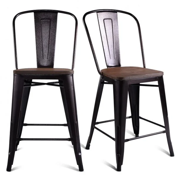 Lot de 2 Chaises de Style Industriel pour Bar Restaurant Cuisine Dossier en Métal Siège en Orme 45x52x99cm Bronze