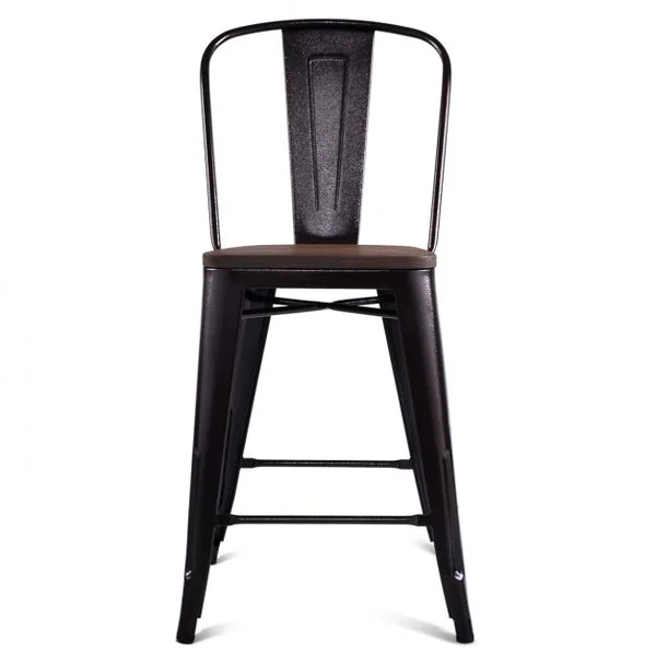 Lot de 2 Chaises de Style Industriel pour Bar Restaurant Cuisine Dossier en Métal Siège en Orme 45x52x99cm Bronze