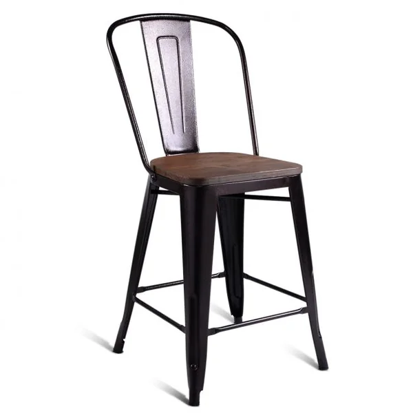 Lot de 2 Chaises de Style Industriel pour Bar Restaurant Cuisine Dossier en Métal Siège en Orme 45x52x99cm Bronze