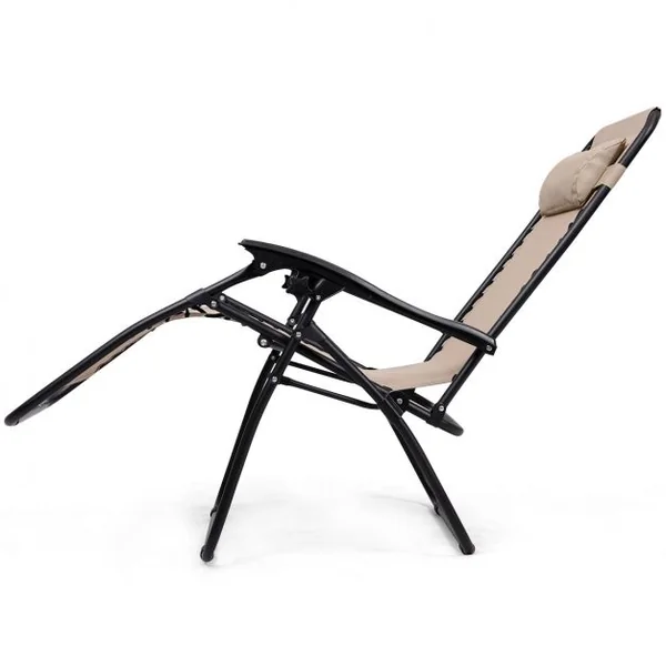 Lot de 2 Chaises Longue Pliantes avec Table Dossier Inclinable Capacité 120 Kg et Table 20 Kg en Acier et Tissu Beige