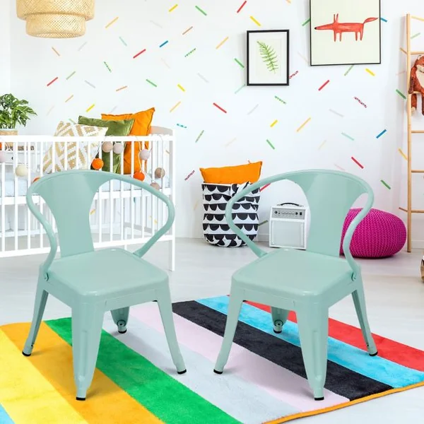 Lot de 2 Chaises pour Enfant avec Coins Arrondis et Surface Lisse Capacité 100 Kg en Acier 37,5x44x55cm Bleu
