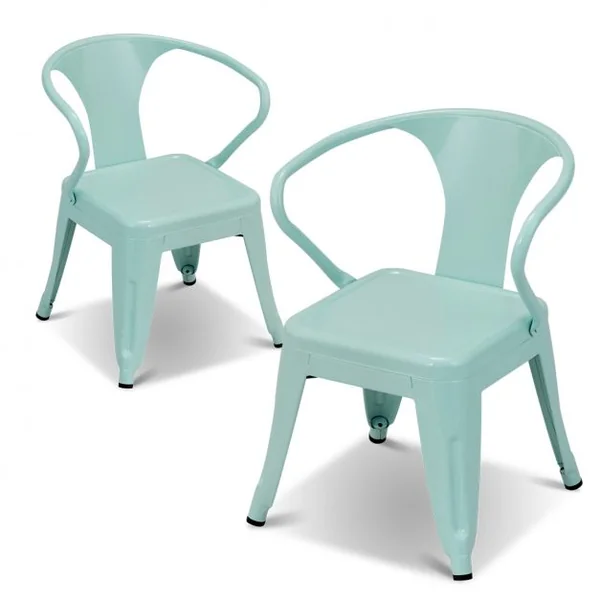 Lot de 2 Chaises pour Enfant avec Coins Arrondis et Surface Lisse Capacité 100 Kg en Acier 37,5x44x55cm Bleu