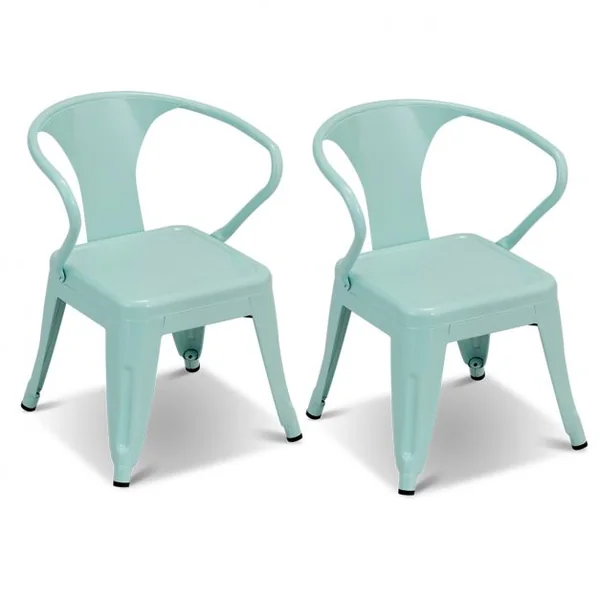 Lot de 2 Chaises pour Enfant avec Coins Arrondis et Surface Lisse Capacité 100 Kg en Acier 37,5x44x55cm Bleu