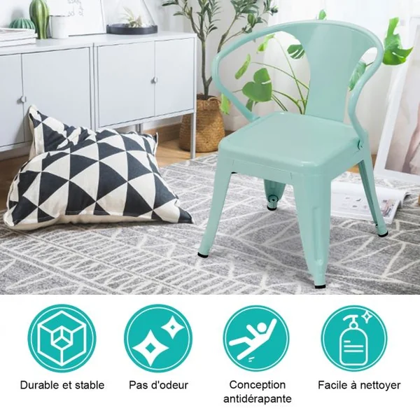 Lot de 2 Chaises pour Enfant avec Coins Arrondis et Surface Lisse Capacité 100 Kg en Acier 37,5x44x55cm Bleu