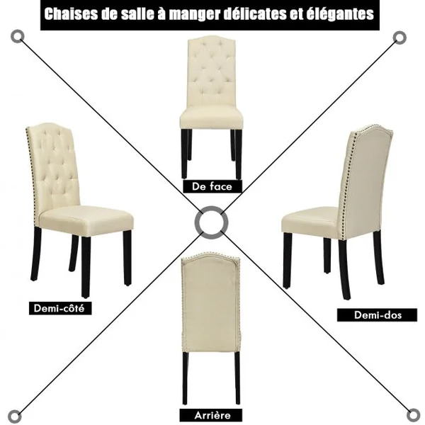 Lot de 2 Chaises Tissu en Lin Respirante Dossier Incurvé Ergonomique Pieds en Bois d’Hévéa Robustes