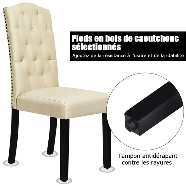 Lot de 2 Chaises Tissu en Lin Respirante Dossier Incurvé Ergonomique Pieds en Bois d’Hévéa Robustes