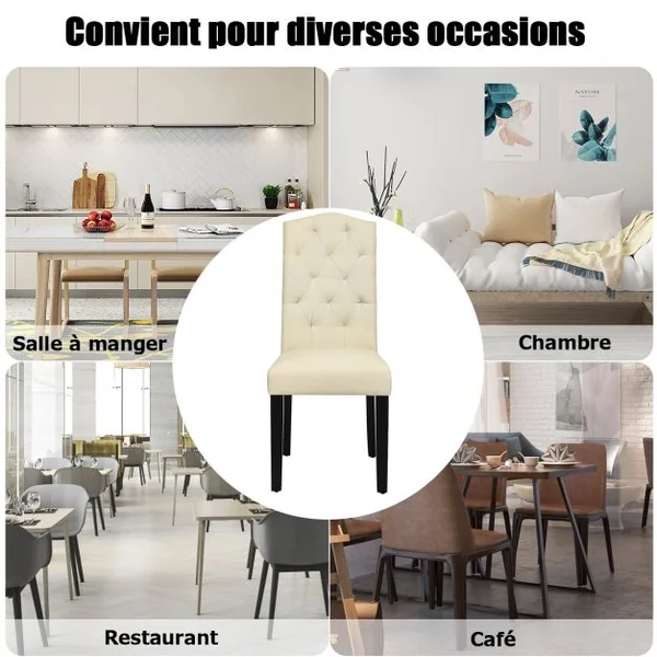 Lot de 2 Chaises Tissu en Lin Respirante Dossier Incurvé Ergonomique Pieds en Bois d’Hévéa Robustes