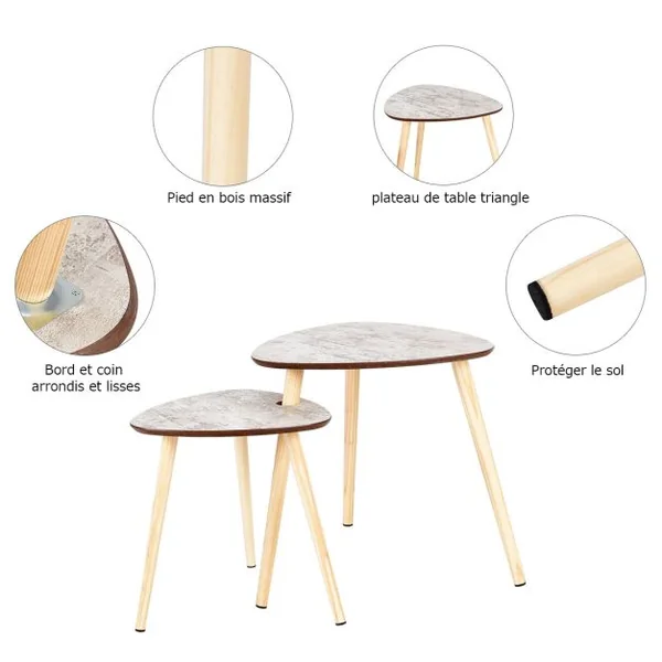 Lot de 2 Tables Basses Gigognes en MDF Table Basse Table à Café de style Scandinave 70 x 50 x 51.5 cm Couleur Patinée