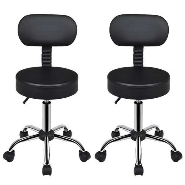 Lot de 2 Tabouret à Roulettes Pivotant à 360° Tabouret de Travail avec Dossier Capacité 120kg 35x35x79-93cm Noir