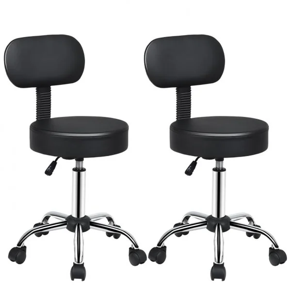 Lot de 2 Tabouret à Roulettes Pivotant à 360° Tabouret de Travail avec Dossier Capacité 120kg 35x35x79-93cm Noir