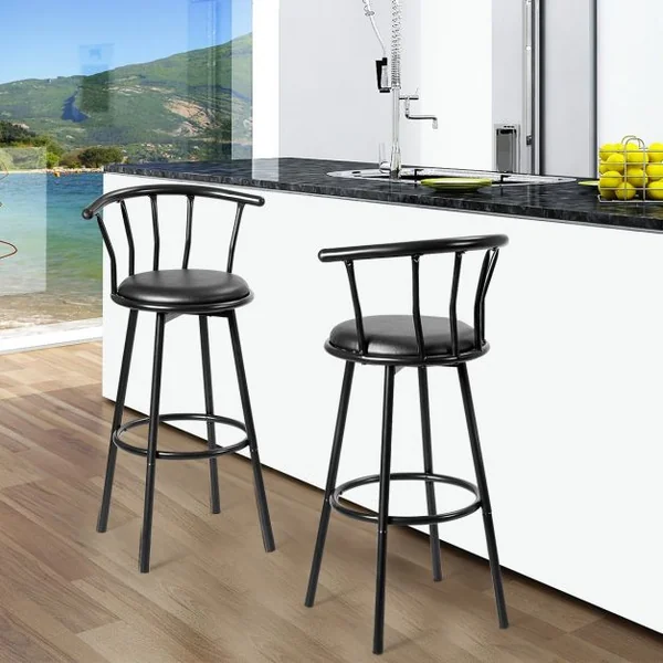 Lot de 2 Tabourets de Bar Pivotant à 360° Repose-pied Coussin Éponge Structure Acier Capacité 130kg 55x56x1015cm Noir