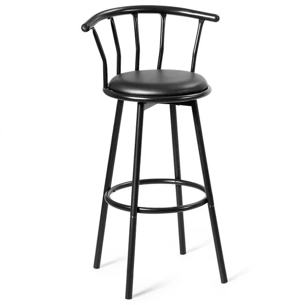 Lot de 2 Tabourets de Bar Pivotant à 360° Repose-pied Coussin Éponge Structure Acier Capacité 130kg 55x56x1015cm Noir