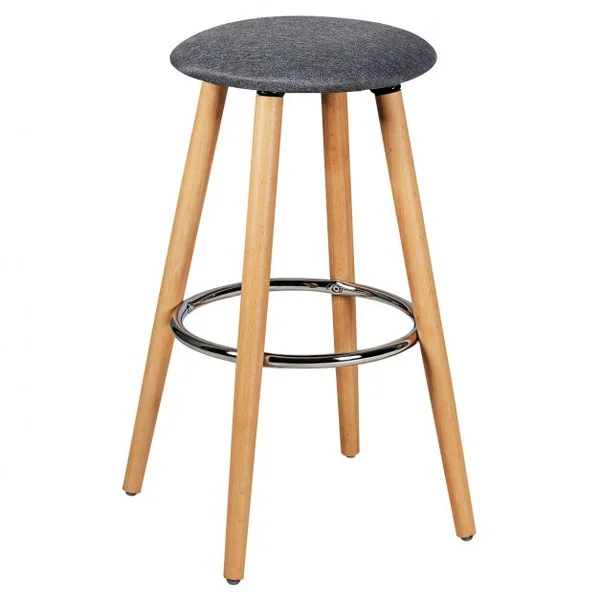 Lot de 2 Tabourets de Bar Rembourré Pied en Bois Massif avec Repose-pieds en Métal Gris