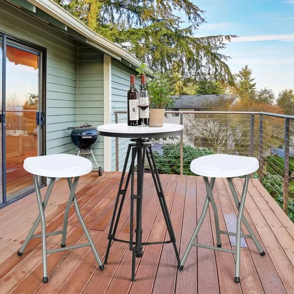 Lot de 2 Tabourets Pliants Tabouret de Bar Pliable Capacité d’un Tabouret 100kg en Plastique et Fer 31x31x46cm Blanc