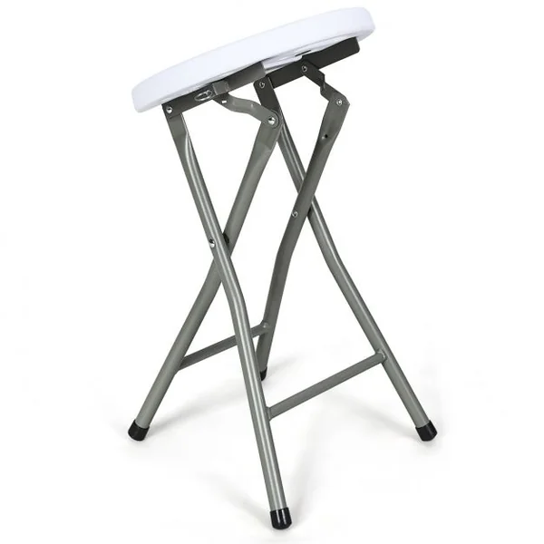 Lot de 2 Tabourets Pliants Tabouret de Bar Pliable Capacité d’un Tabouret 100kg en Plastique et Fer 31x31x46cm Blanc