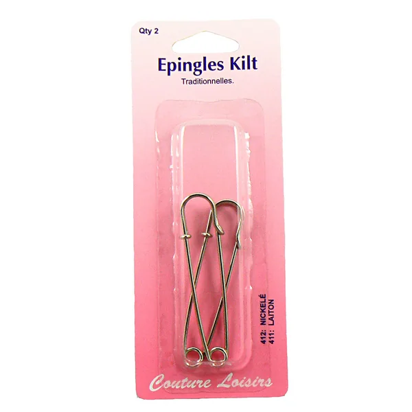Lot de 2 épingles à kilt argentées 75mm