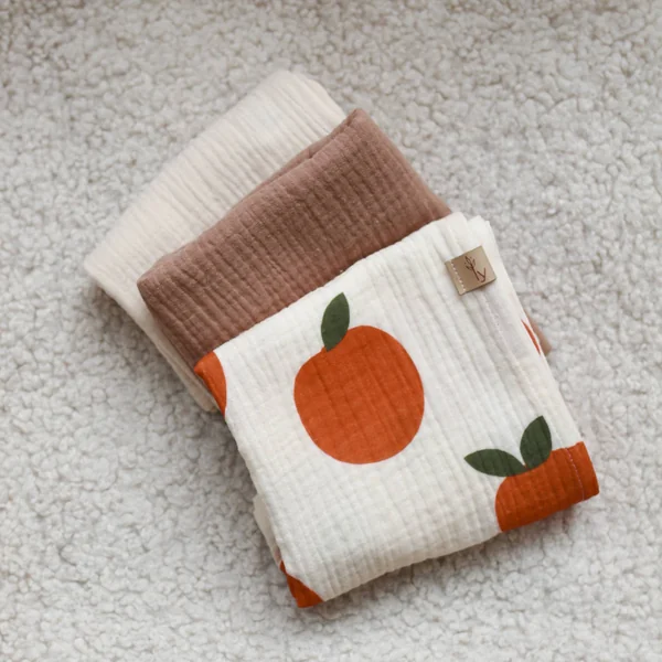 Lot de 3 langes en mousseline unisexe - Scandi Orange - Soins Bébé Naturels & Produits Maman Après Naissance