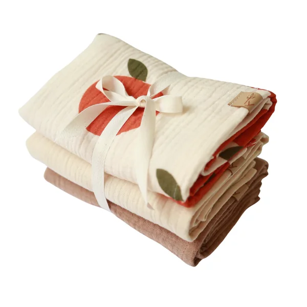 Lot de 3 langes en mousseline unisexe - Scandi Orange - Soins Bébé Naturels & Produits Maman Après Naissance