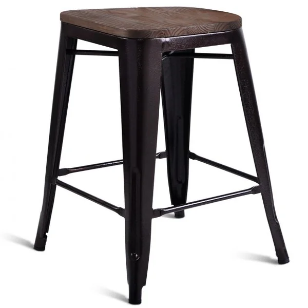 Lot de 4 Chaises de Bar Style Industriel Dossier Détachable Capacité 120 Kg en Métal Bois D’orme 45x52x99cm Bronze