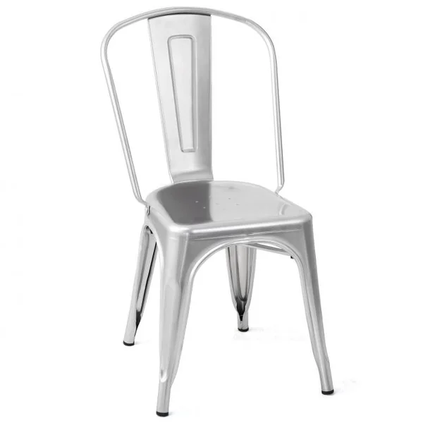 Lot de 4 Chaises de Style Industriel avec Dossier Détachable pour Cuisine Capacité 125kg en Acier 45x52x85cm Argent