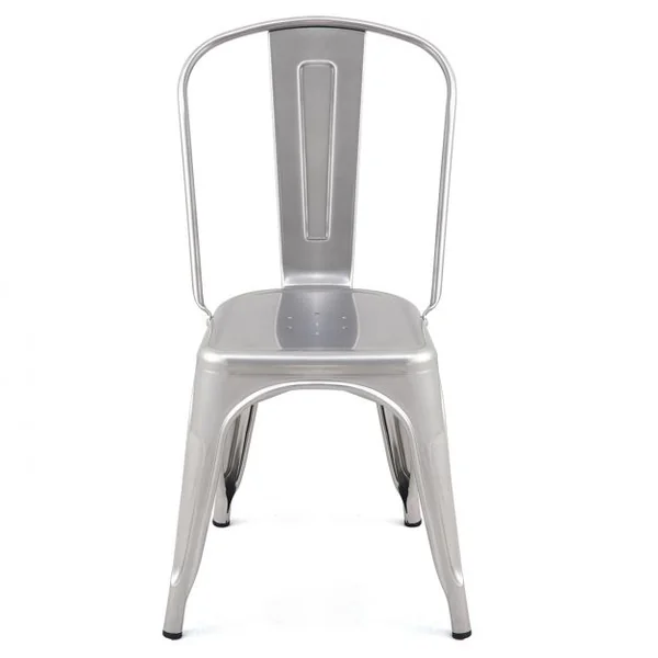 Lot de 4 Chaises de Style Industriel avec Dossier Détachable pour Cuisine Capacité 125kg en Acier 45x52x85cm Argent
