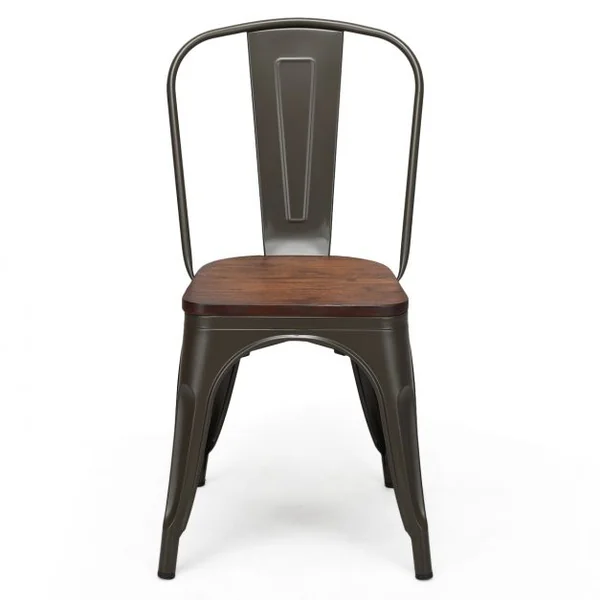 Lot de 4 Chaises Salle à Manger en Acier Assise en Bois d’Orme Empilables Style Industriel 51x44x85,5cm Couleur Métallisée