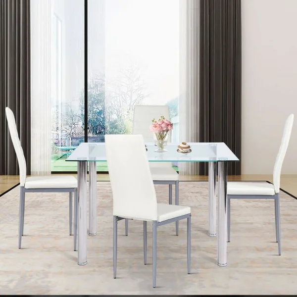 Lot de 4 Chaises à Dossier Haut Siège Rembourré Design Ergonomique Capacité 120 Kg Imitation Cuir 40,5x51x97cm Blanc