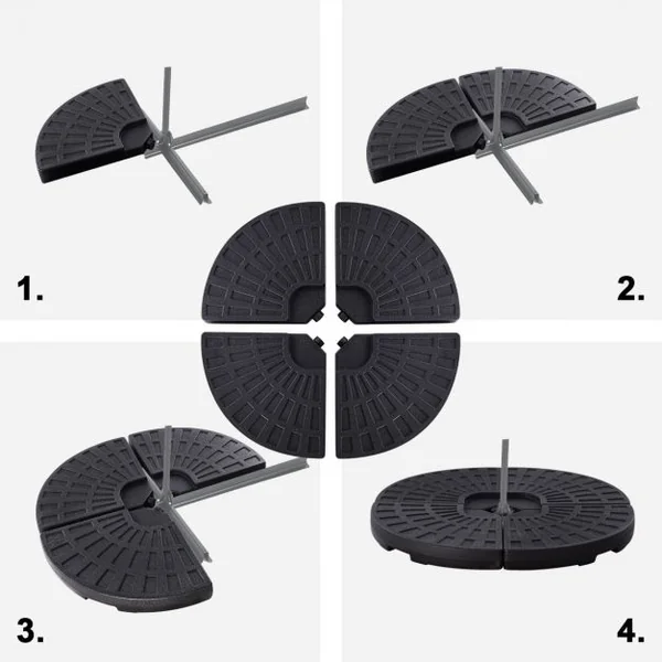 Lot de 4 Dalles de Parasol avec Poignée pour Jardin Terrasse Balcon Remplissables en HDPE 48x48x7,5 cm Noir
