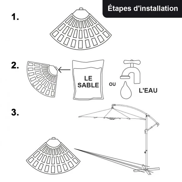Lot de 4 Dalles de Parasol avec Poignée pour Jardin Terrasse Balcon Remplissables en HDPE 48x48x7,5 cm Noir