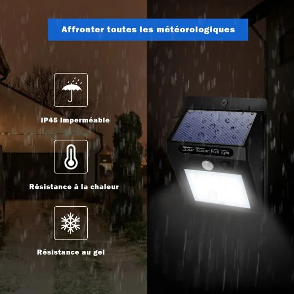 Lot de 4 Lampes Solaires Extérieures Murales avec 30 LED Distance 3 à 5 m Charge 7 à 8 Heures en ABS, 9,6x4,8x12,4cm