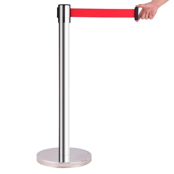 Lot de 4 Poteaux de Guidage avec 4 Bandes Rouges de 2 Mètres Poteaux en Acier Inoxydable 63x85cm (lxh) Dia. Base 32cm